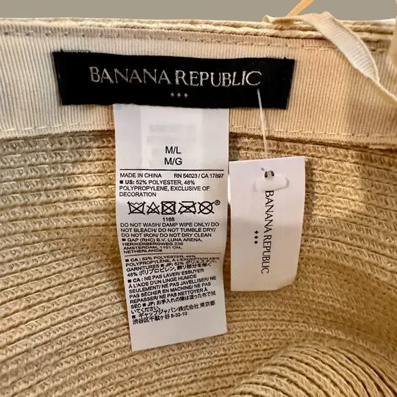 Banana Republic Straw Fedora Hat M/L Beige Wide Brim Sun Hat Lightweight Summer - Picture 3 of 3